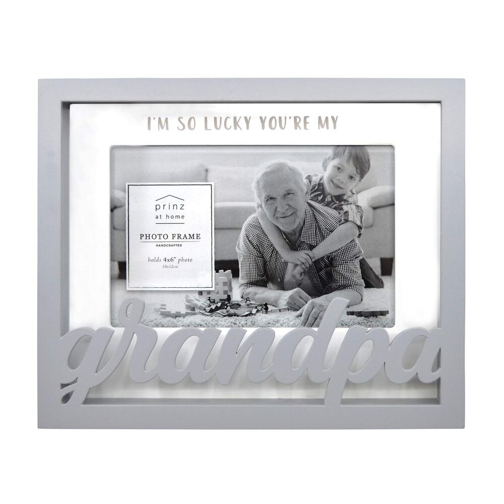 PRINZ Quotable Shadow Box Word‎ Picture Frame with GRANDPA for 4x6" Photo, Gray